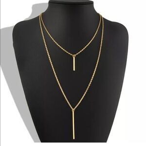 Gold Tone Double Vertical Bar Necklace